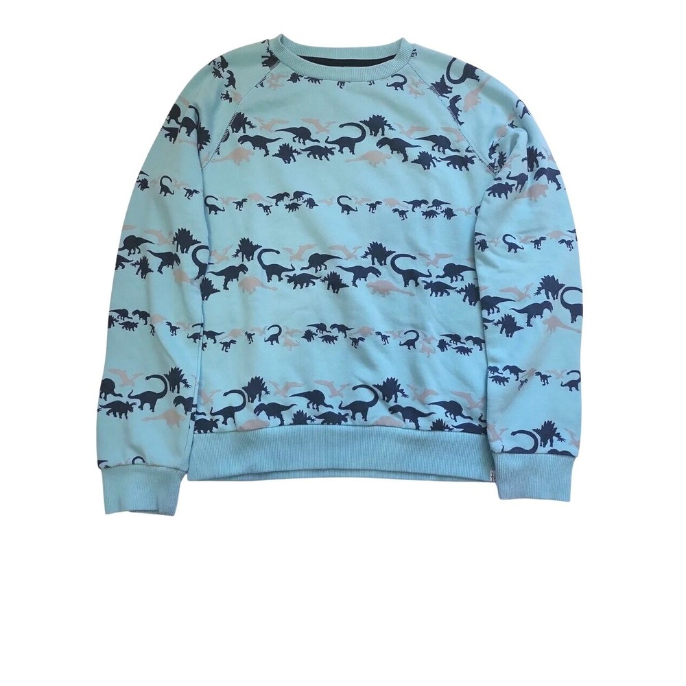 Sovereign Code Boys Turquoise Navy Allover Dinosaur Long Sleeve Sweater Large